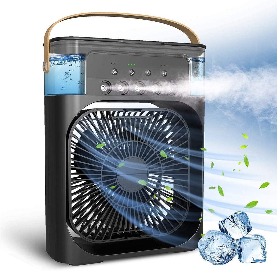 Ventilator Portabil cu Vapori de Apa, 3 Moduri Pulverizare, 600ml, Lumina LED