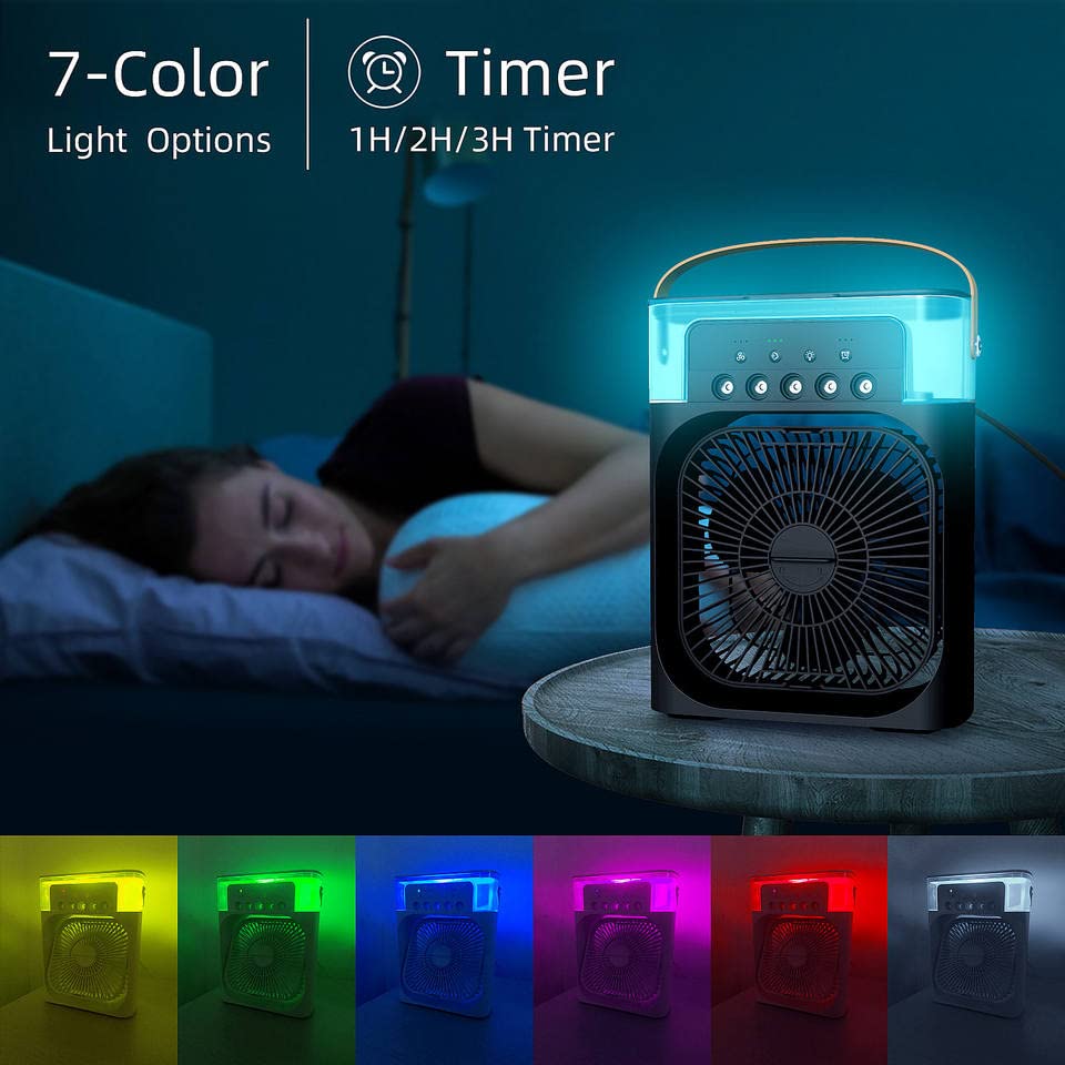 Ventilator Portabil cu Vapori de Apa, 3 Moduri Pulverizare, 600ml, Lumina LED