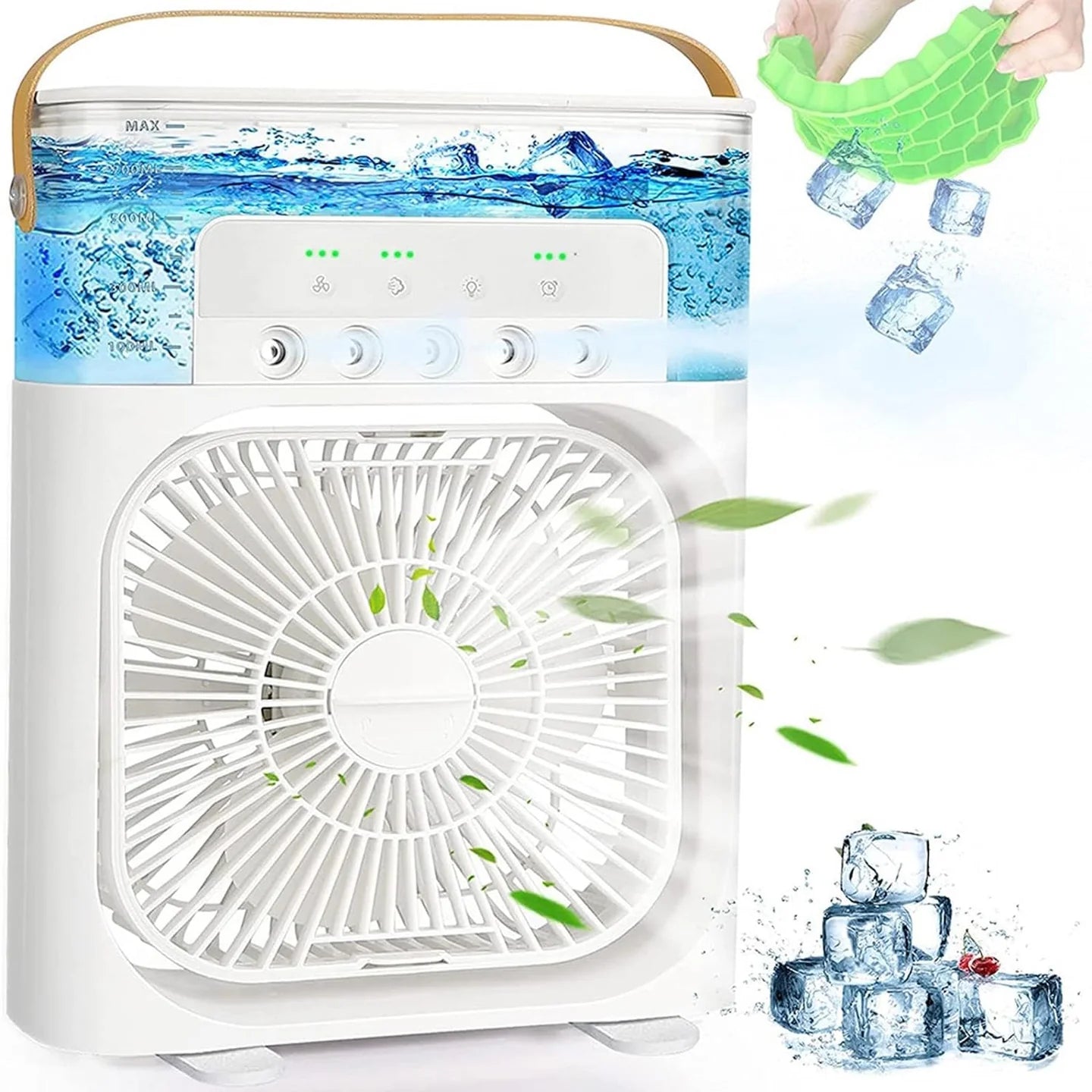 Ventilator Portabil cu Vapori de Apa, 3 Moduri Pulverizare, 600ml, Lumina LED