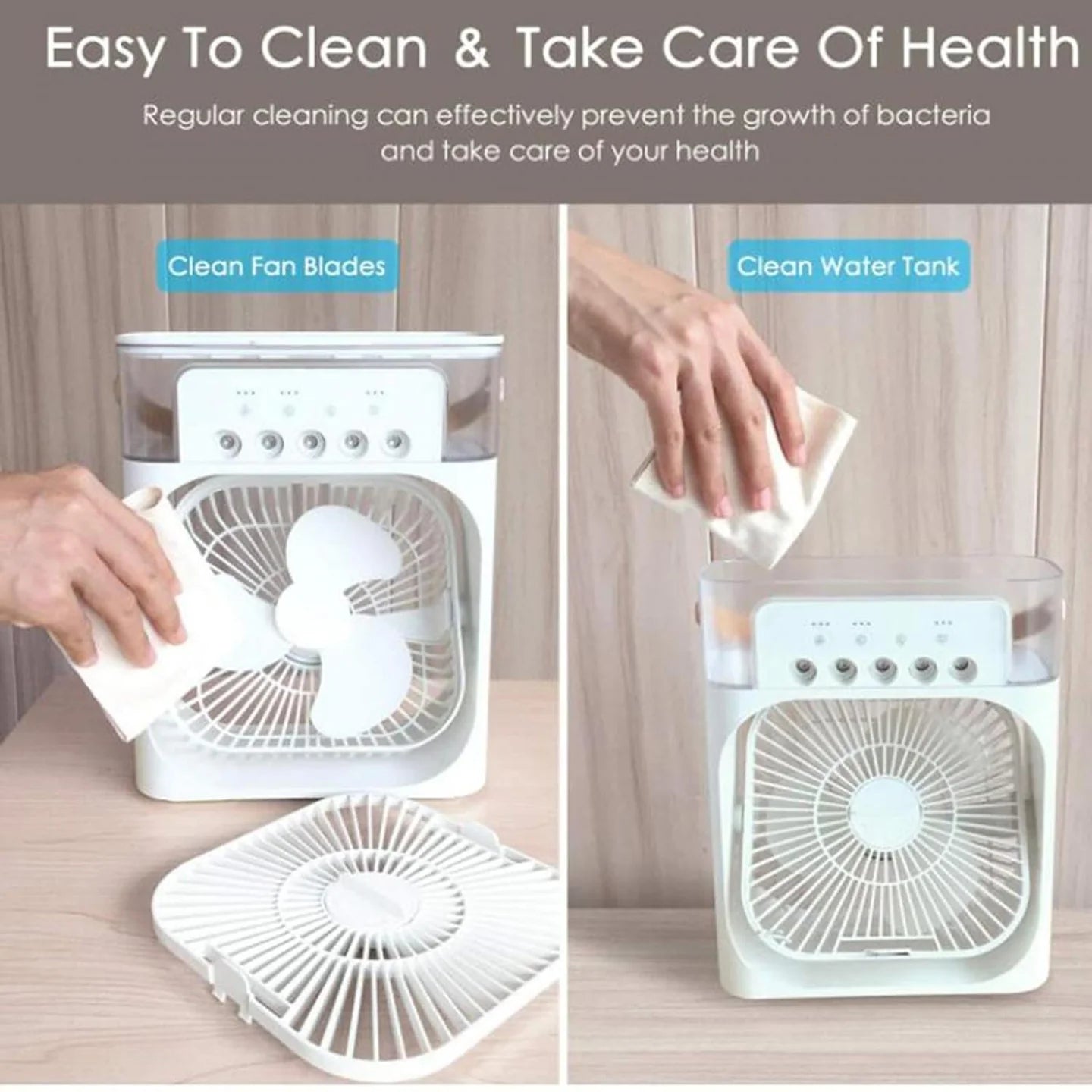 Ventilator Portabil cu Vapori de Apa, 3 Moduri Pulverizare, 600ml, Lumina LED