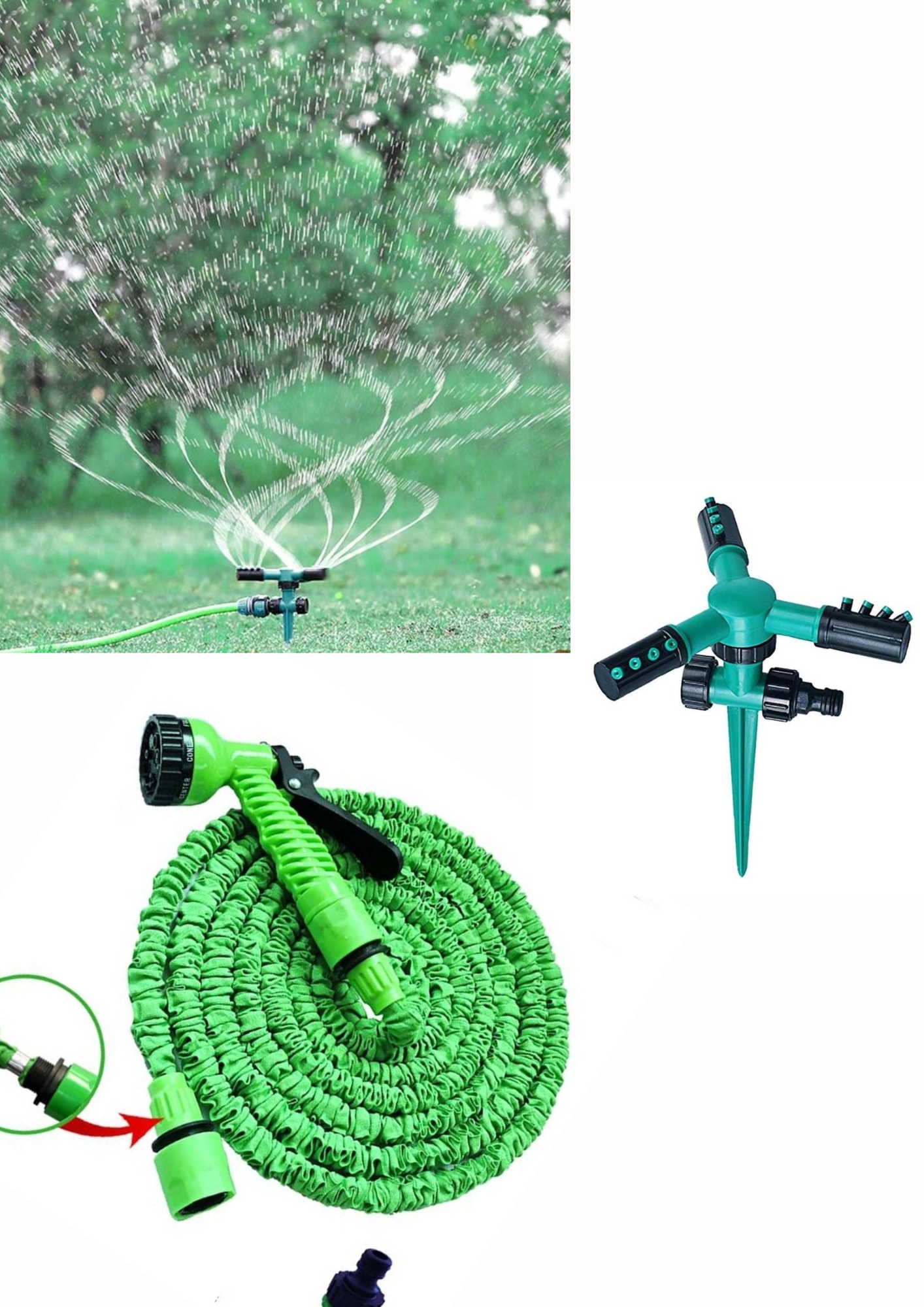 🌿 Pachet Promoțional Grădină: Furtun Extensibil 30m+ Aspersor Rotativ 🌿