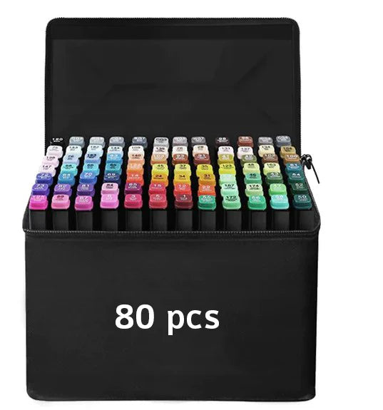 Set 80 markere , 2 capete subtire si gros, cu geanta de depozitare, multicolore