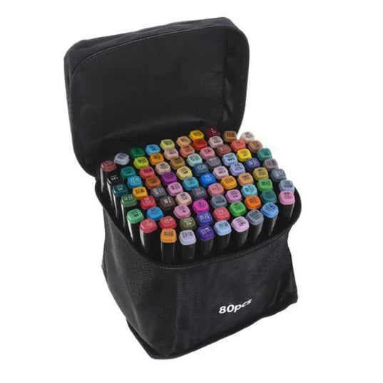 Set 80 markere , 2 capete subtire si gros, cu geanta de depozitare, multicolore