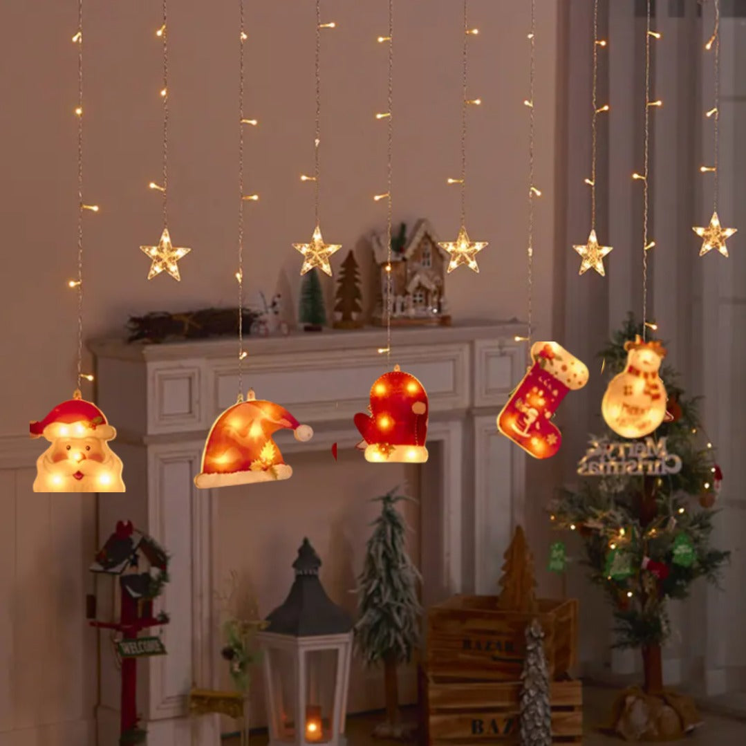 Ghirlandă Luminoasă LED cu Ornamente de Crăciun +Instalatie cadou