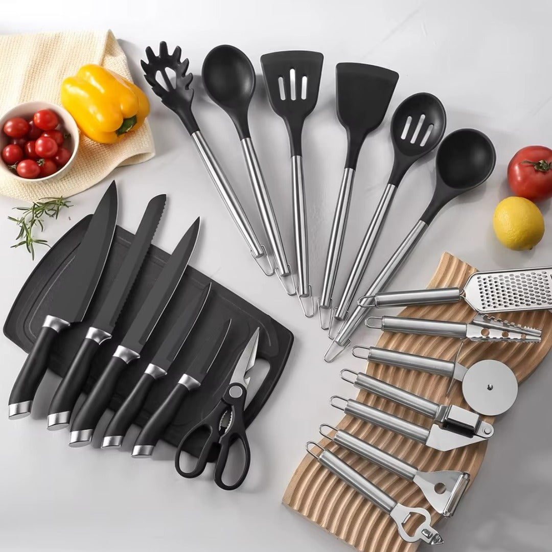 Set de Ustensile de Bucătărie Premium 20 Piese Complete, Ergonomice și Durabile pentru Gătit și Servit