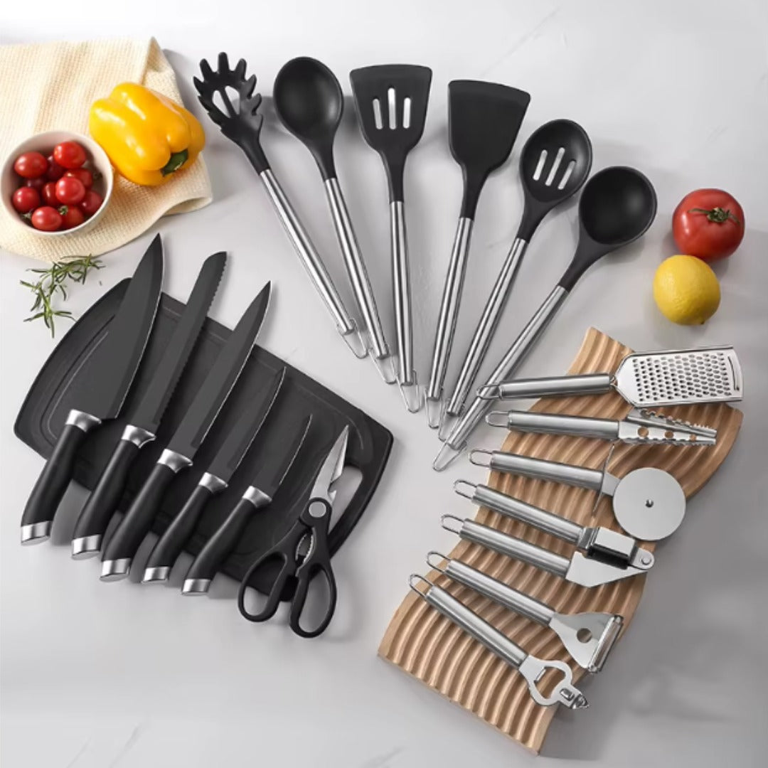 Set de Ustensile de Bucătărie Premium 20 Piese Complete, Ergonomice și Durabile pentru Gătit și Servit