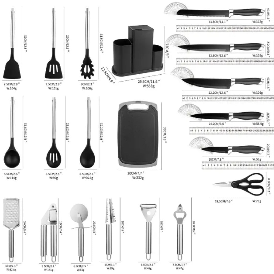 Set de Ustensile de Bucătărie Premium 20 Piese Complete, Ergonomice și Durabile pentru Gătit și Servit