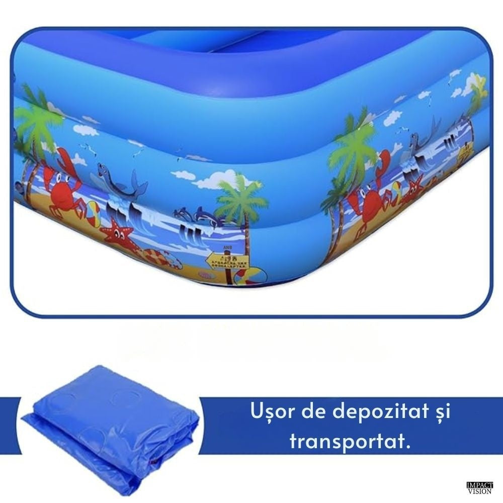 Piscina Gonflabila, Adulti si Copii, Baza Moale, 3 Inele Gonflabile