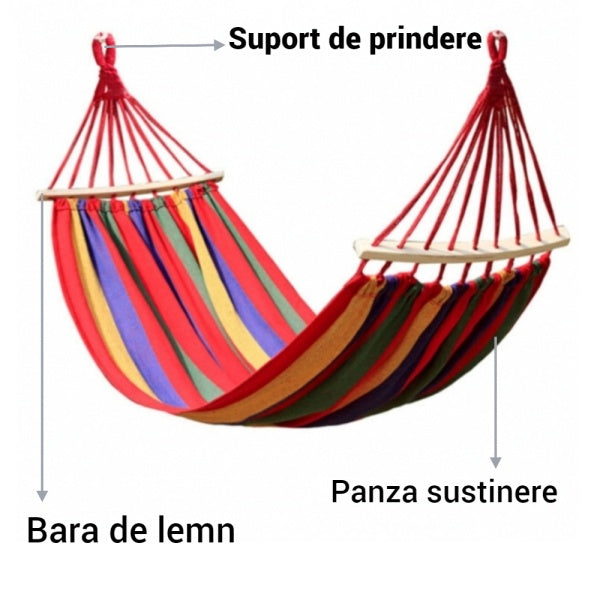 OFERTĂ SPECIALĂ! Hamac Dublu cu Bară din Lemn – Relaxare de Lux la Super Preț!