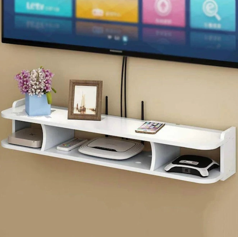 Suport multifunctional pentru telefon, router si alte accesorii, 3 compartimente si 1 polita