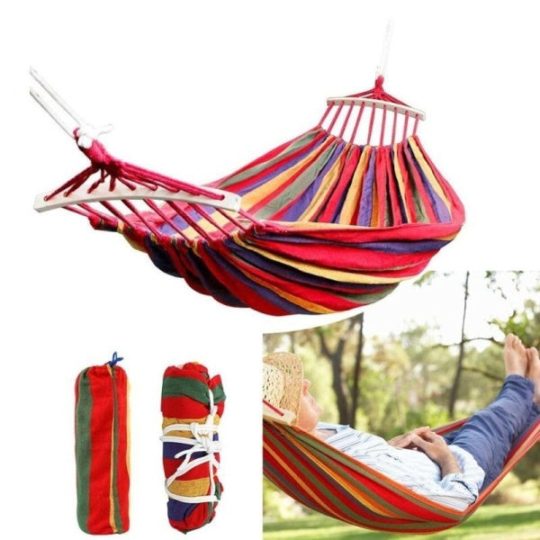 OFERTĂ SPECIALĂ! Hamac Dublu cu Bară din Lemn – Relaxare de Lux la Super Preț!