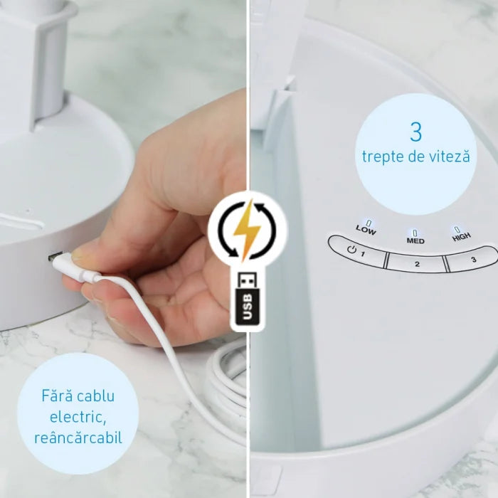 Ventilator portabil și telescopic cu acumulator si incarcare USB