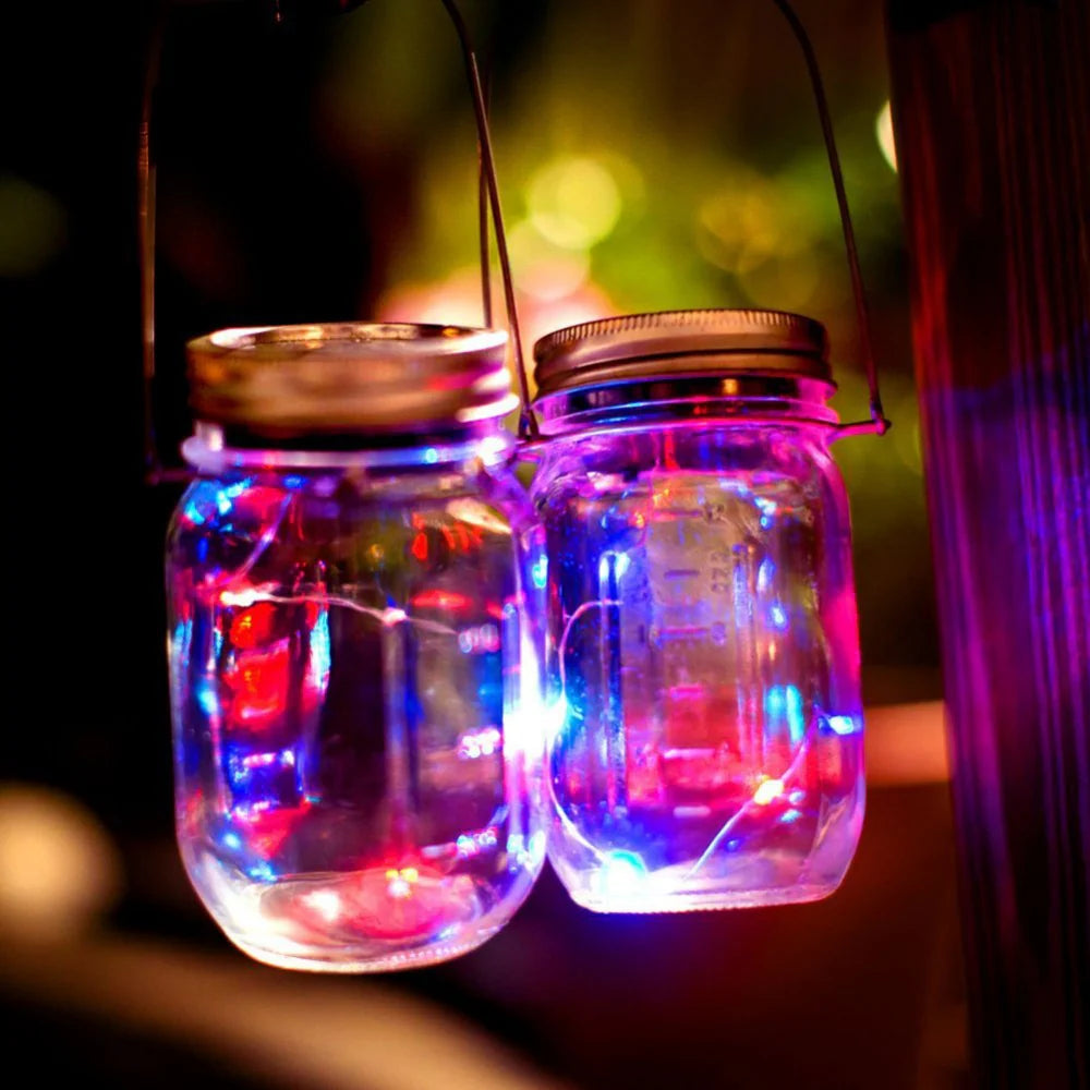 Set 2  lampi solare led in forma de borcan, lumina RGB