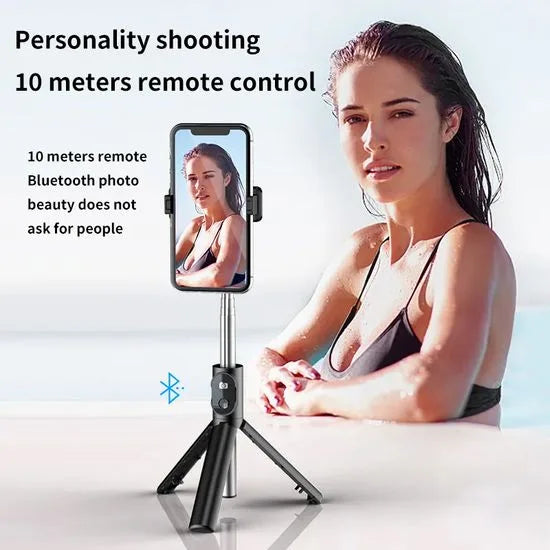 Mini Selfie Stick wireless cu telecomanda detasabila si trepied