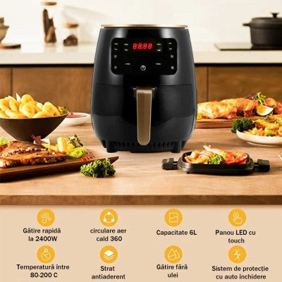 Friteuza Fara Ulei 6 Litri Air Fryer , Displat Digital, 2400W