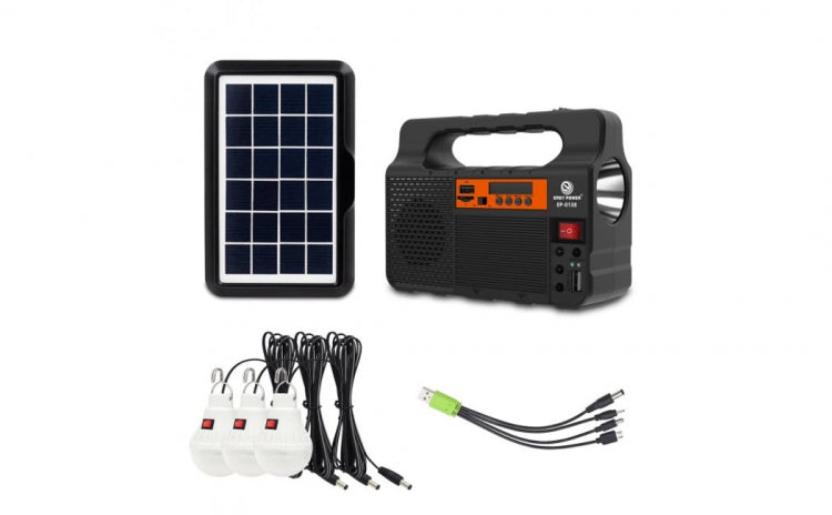 Kit Solar cu panou voltaic, Lanterna LED Radio FM USB 3 Becuri
