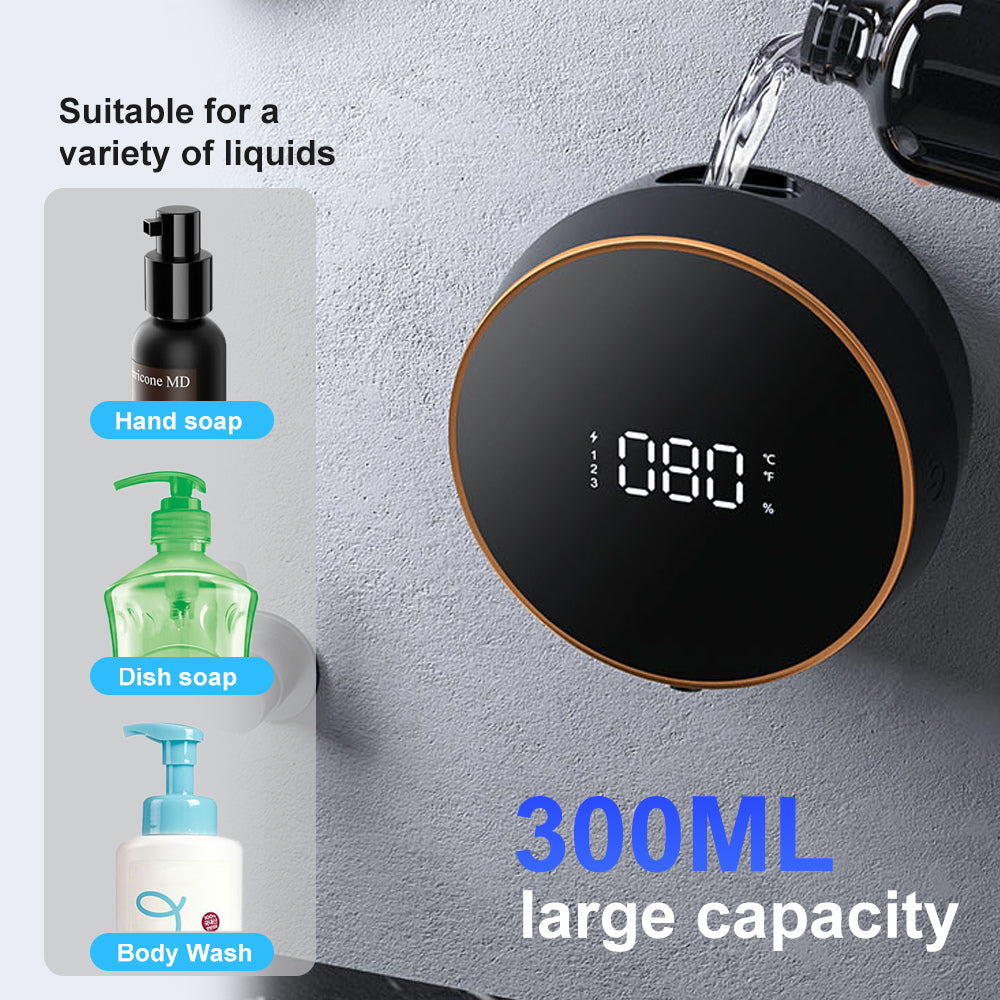 Dispenser de sapun smart, 300ml, display cu afisaj LED care afiseaza temperatura si nivelul de spumare, montare pe perete