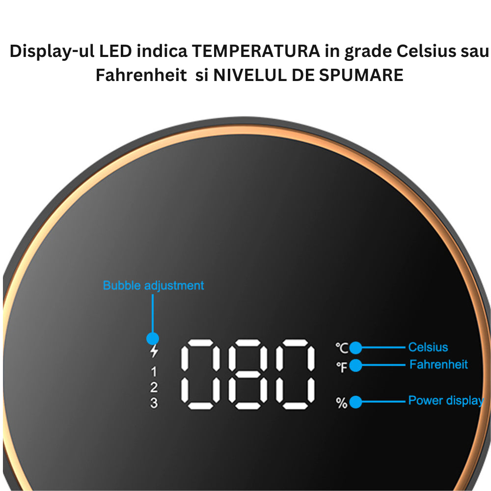 Dispenser de sapun smart, 300ml, display cu afisaj LED care afiseaza temperatura si nivelul de spumare, montare pe perete