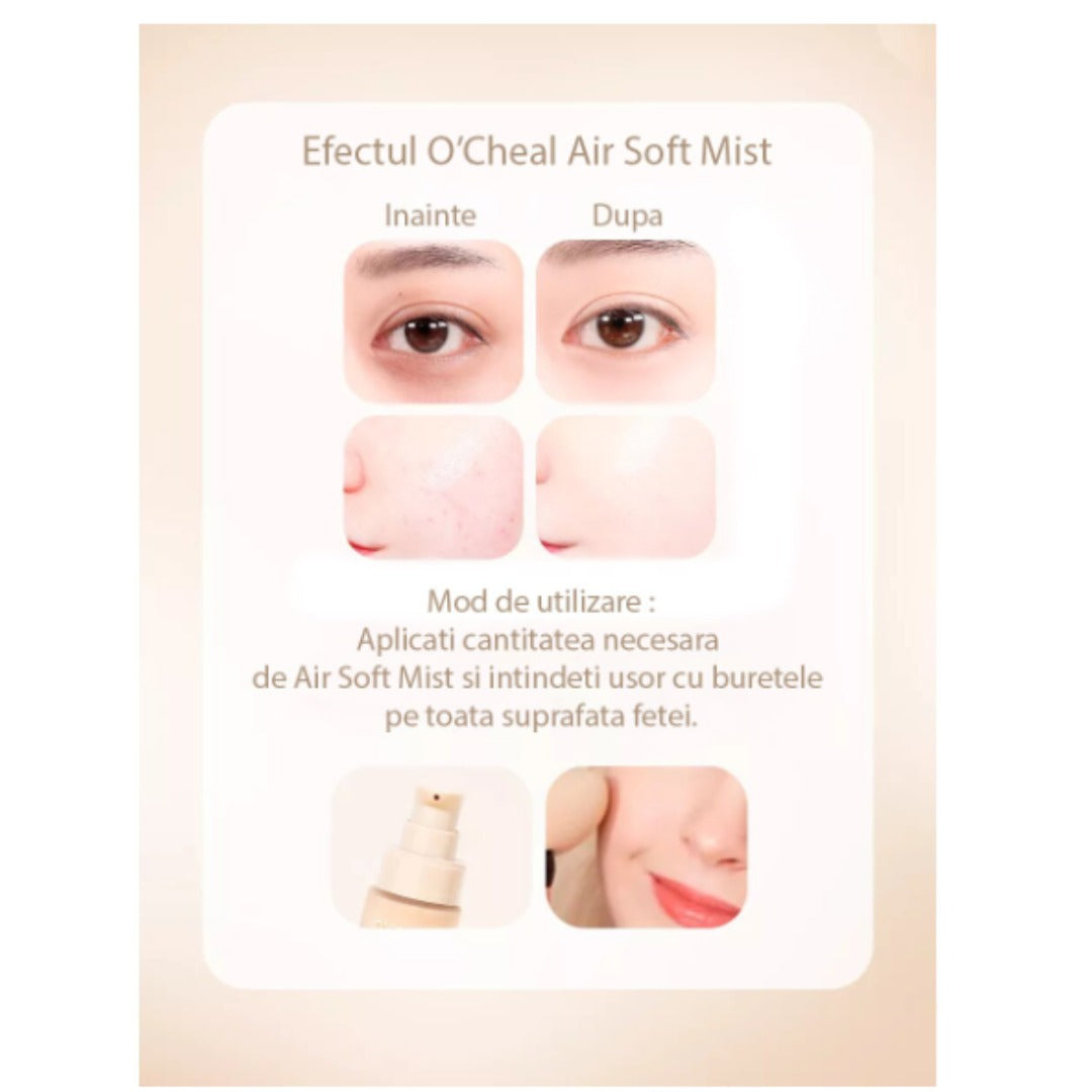 Set doua Fonduri de Ten Rezistent la Transfer O'CHEAL Waterproof Air Soft Mist, 30ml – Perfecțiune și Rezistență pentru un Machiaj Impecabil