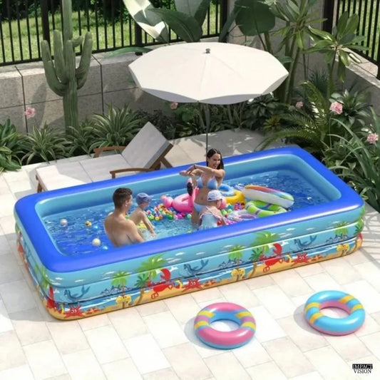 Piscina Gonflabila, Adulti si Copii, Baza Moale, 3 Inele Gonflabile