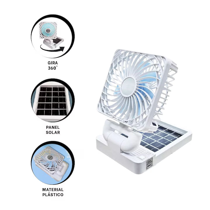 Ventilator auto cu panou solar, portabil, reincarcabil, pliabil, foarte puternic, din ABS, 3 niveluri de putere
