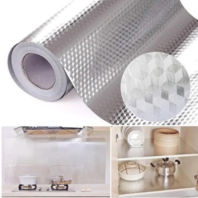 Folie de aluminiu autoadeziva argintie pentru bucatarie, 60 x 500 cm