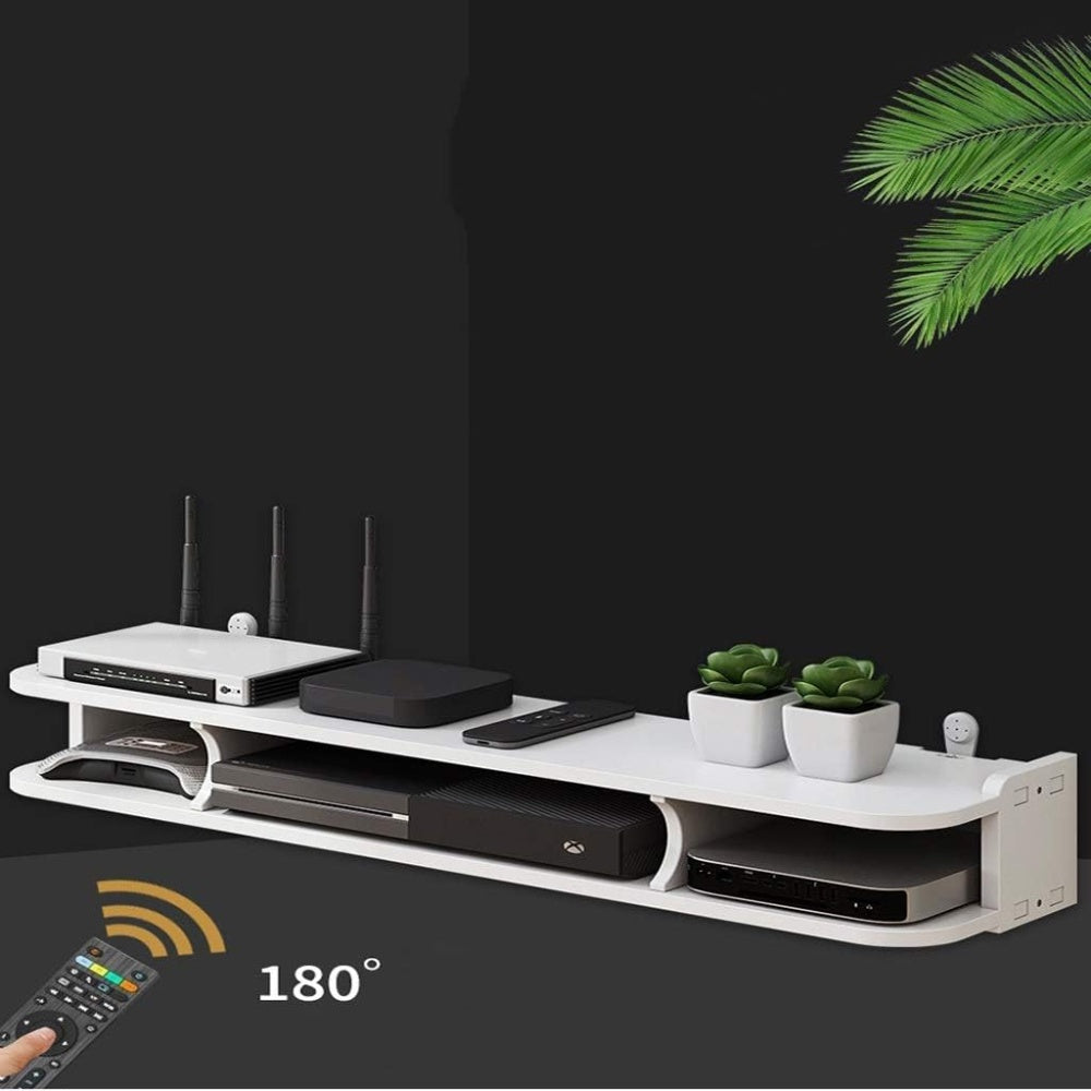 Suport multifunctional pentru telefon, router si alte accesorii, 3 compartimente si 1 polita