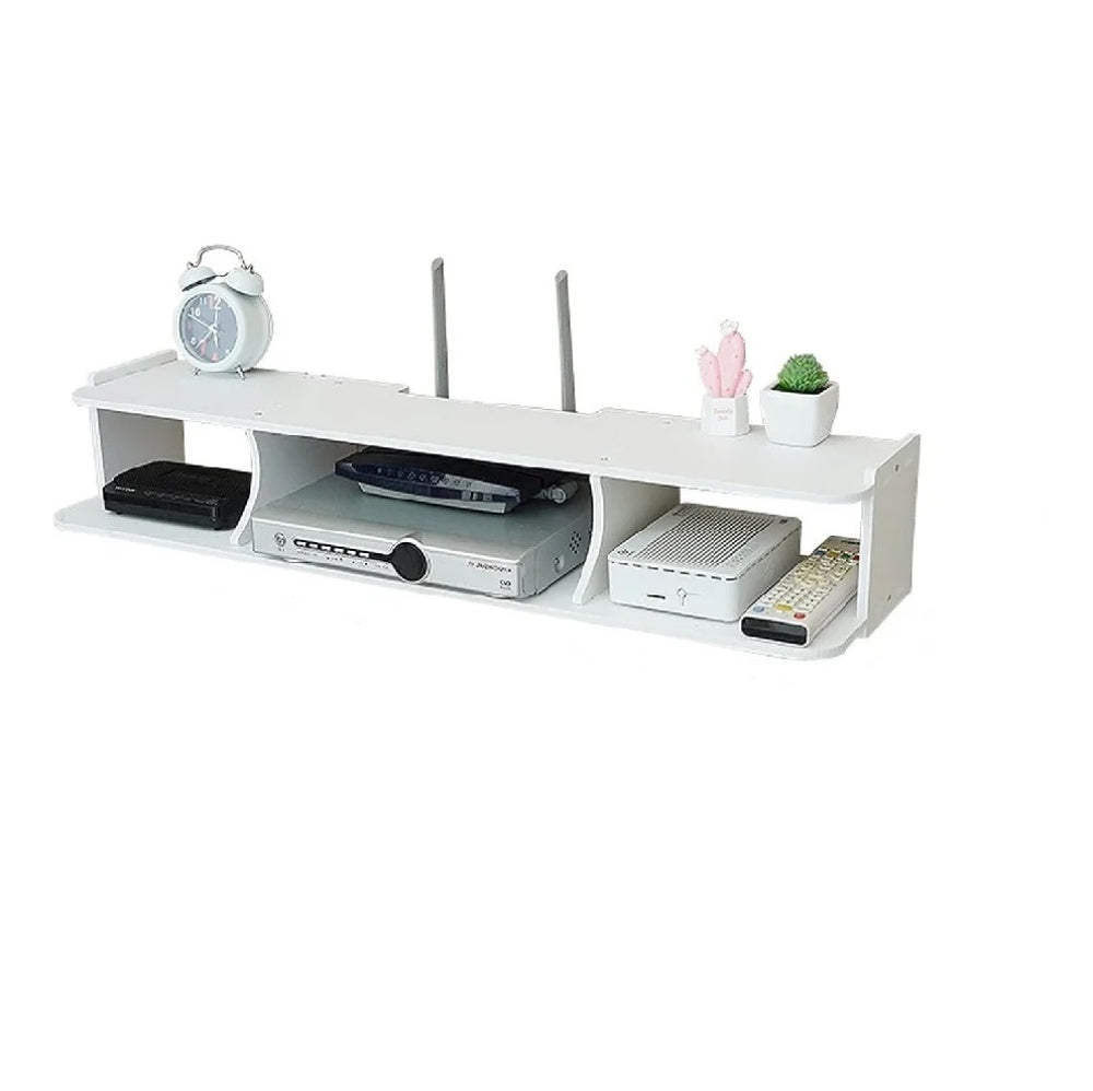 Suport multifunctional pentru telefon, router si alte accesorii, 3 compartimente si 1 polita